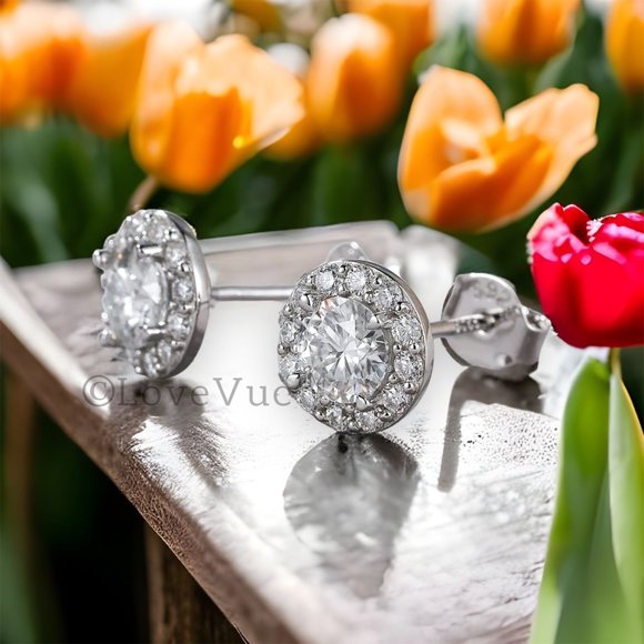 Certified 1ct. t.w. Diamond Round Halo Brilliant Cut Stud Earrings - Picture 7 of 16